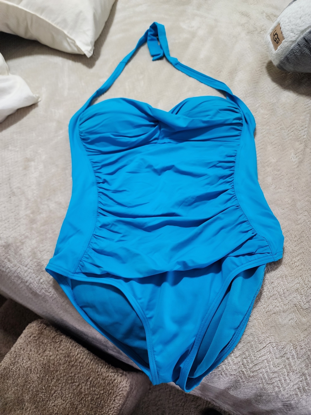 Liz Claiborne Bright Blue One-Piece Halter Swimsuit Size 14 For Women